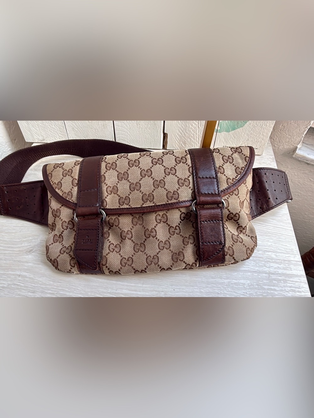 Gucci Vintage GG Canvas Belt Bag Waist Bag 145851 205027 Brown Leather Italy - Picture 2 of 11